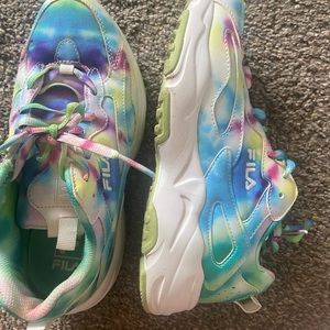 Tye dye fila running shoes.